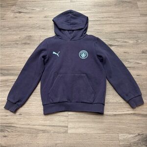 Puma Kids Dark Blue Hoodie with Aqua Logo